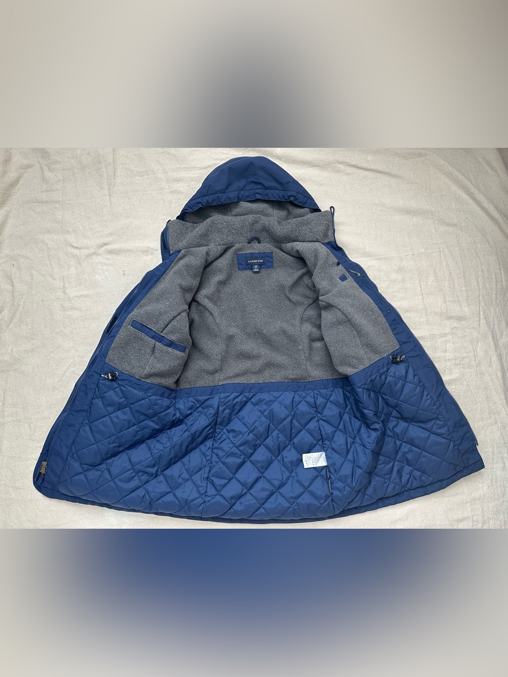 Lands' End Blue Squall Jacket Hooded Thermacheck Fleece Lined Parka XS 2-4 - Picture 10 of 15